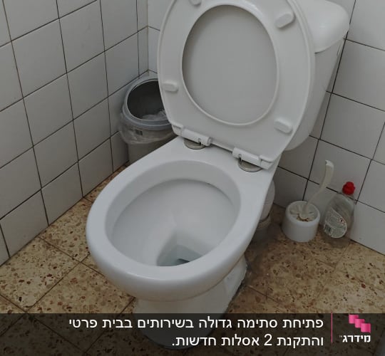 אסלה פתוחה עם מברשת ניקוי ושפריצר